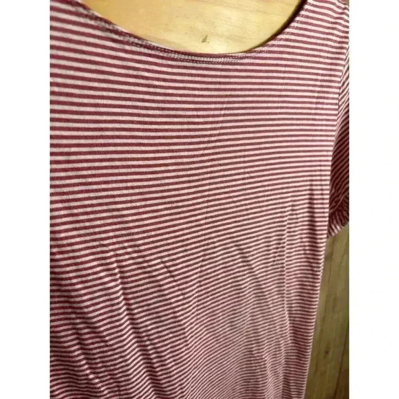 Loft White and Pink Striped Ruffle Short Sleeve Top Women's Size XS - Picture 2 of 4